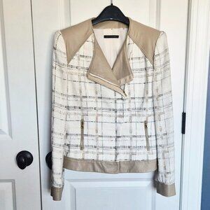 Elie Tahari Women's Tweed and Leather Blazer Jacket